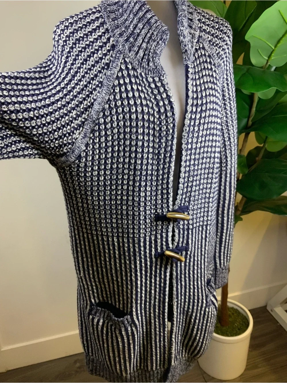 GAP Navy and White Teddy Toggle Cardigan Jacket